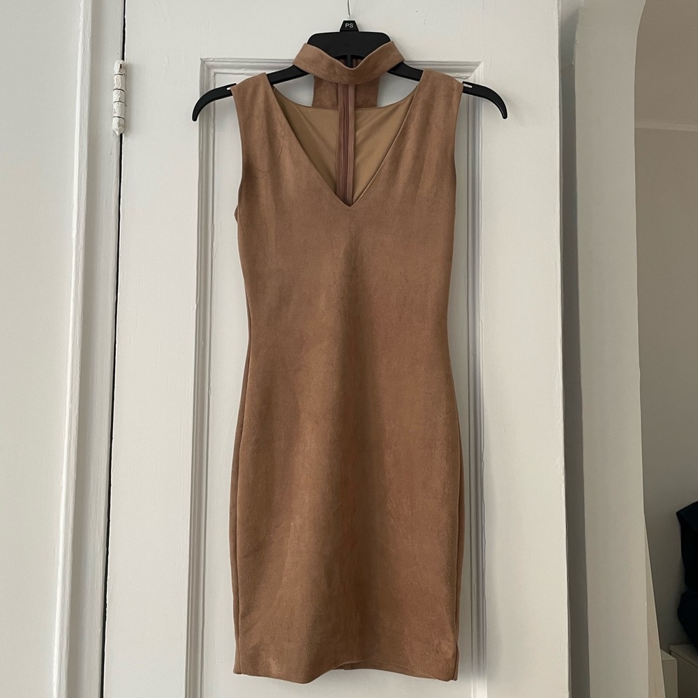 LF | Suede Tan Mini Dress with Choker | Size 2